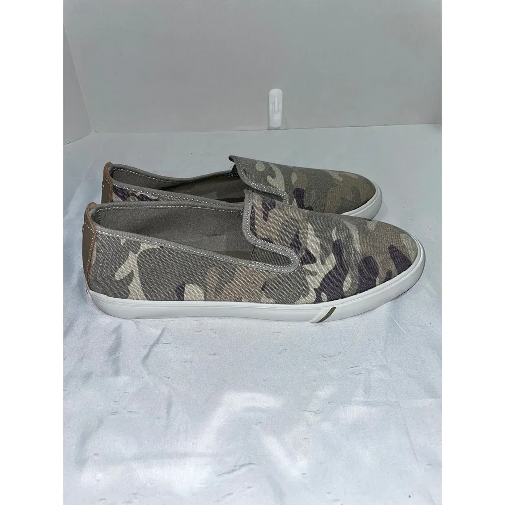 Johnnie-O Mens Camo Canvas Slip On Sneakers Grey Olive Camouflage Loafers